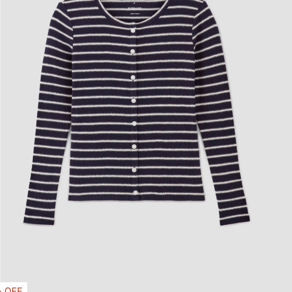 Everlane Lightweight Rib Cardigan in Navy/Bone